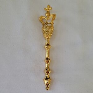 Vintage Gold Tone Crown Cross Scepter Pin